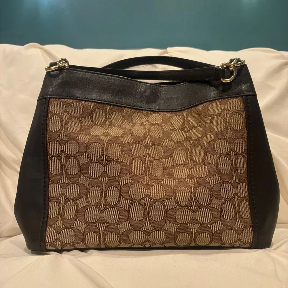 COACH Small Lexy Shoulder Bag in Signature Jacquard Brown Handbag EUC - Picture 5 of 9